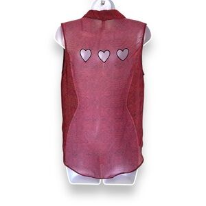 Xhilaration Red Sheer Geometric Print Sleeveless Collard Blouse Heart Cutouts